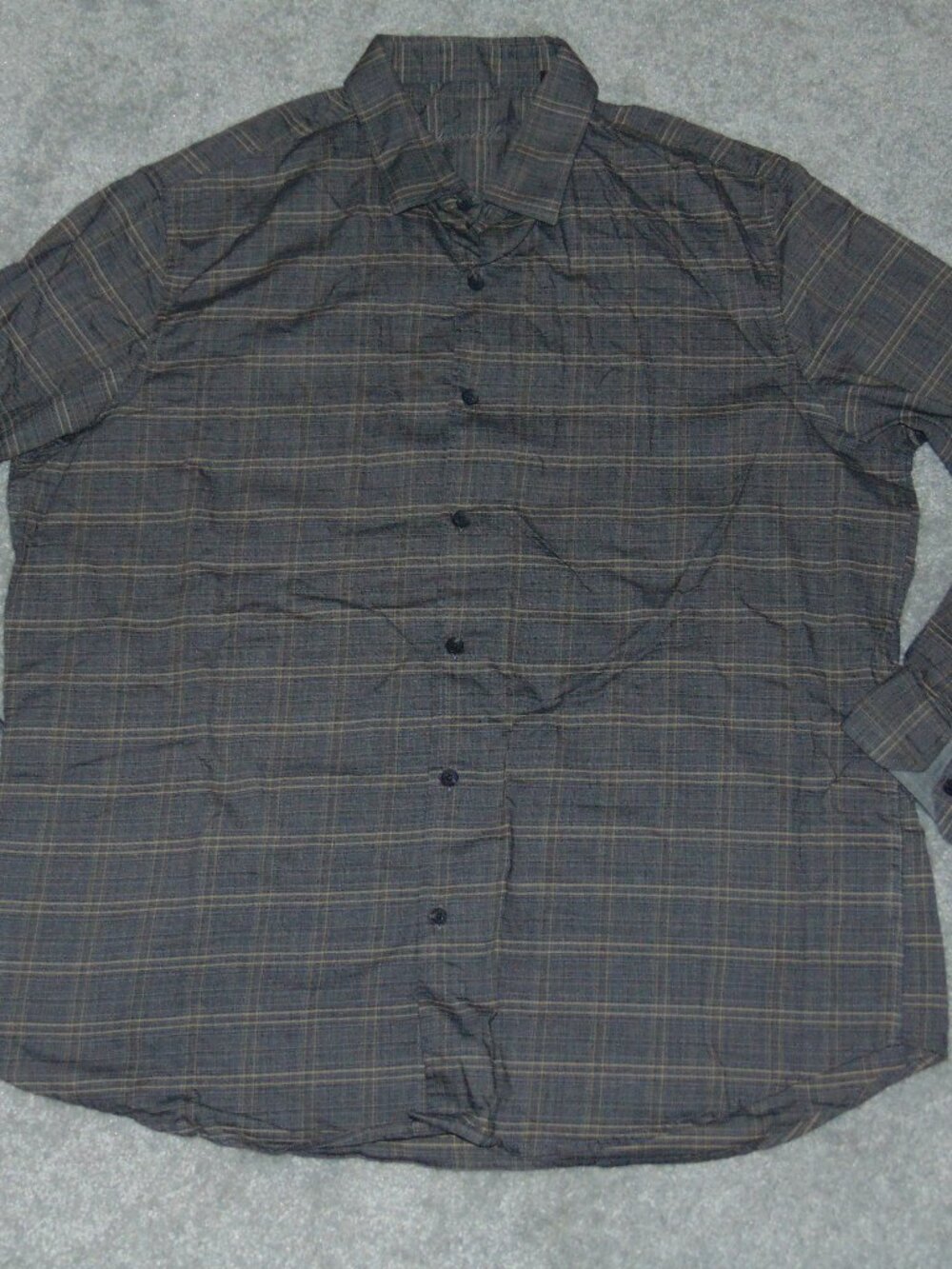 Tasso Elba Long Sleeve Men Shirt XL Cotton Gray Plaid